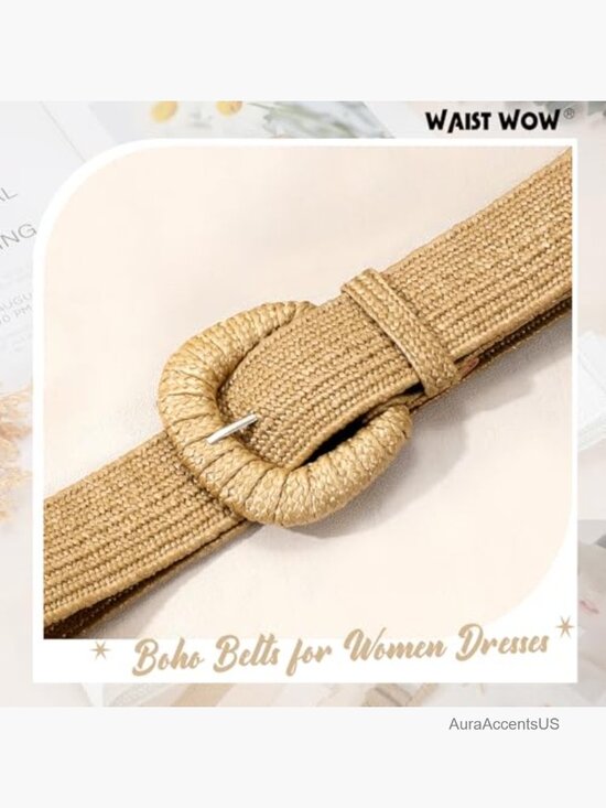 Straw Woven Elastic Belt for Women Stretchy Waist Boho Rattan Belt main image 5